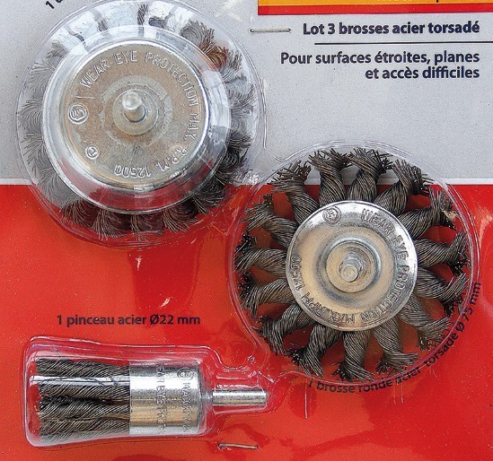 Lot de 3 brosses acier torsadé